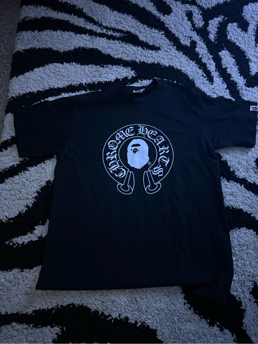 Bape Black Tee with White Ape Graphic